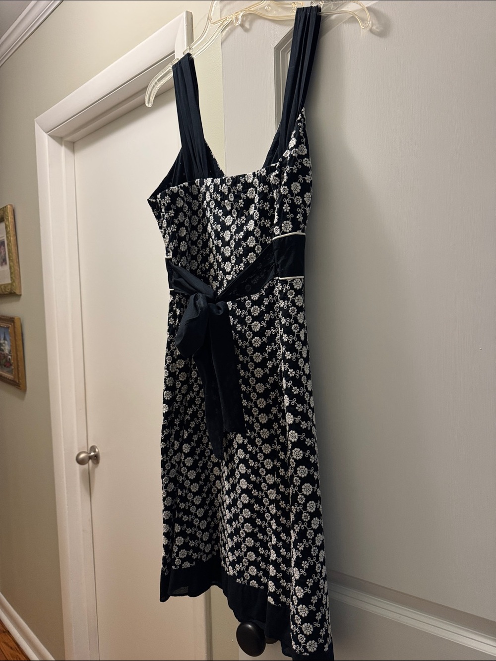 R&M Richards Black and White Floral Midi Dress with Bow